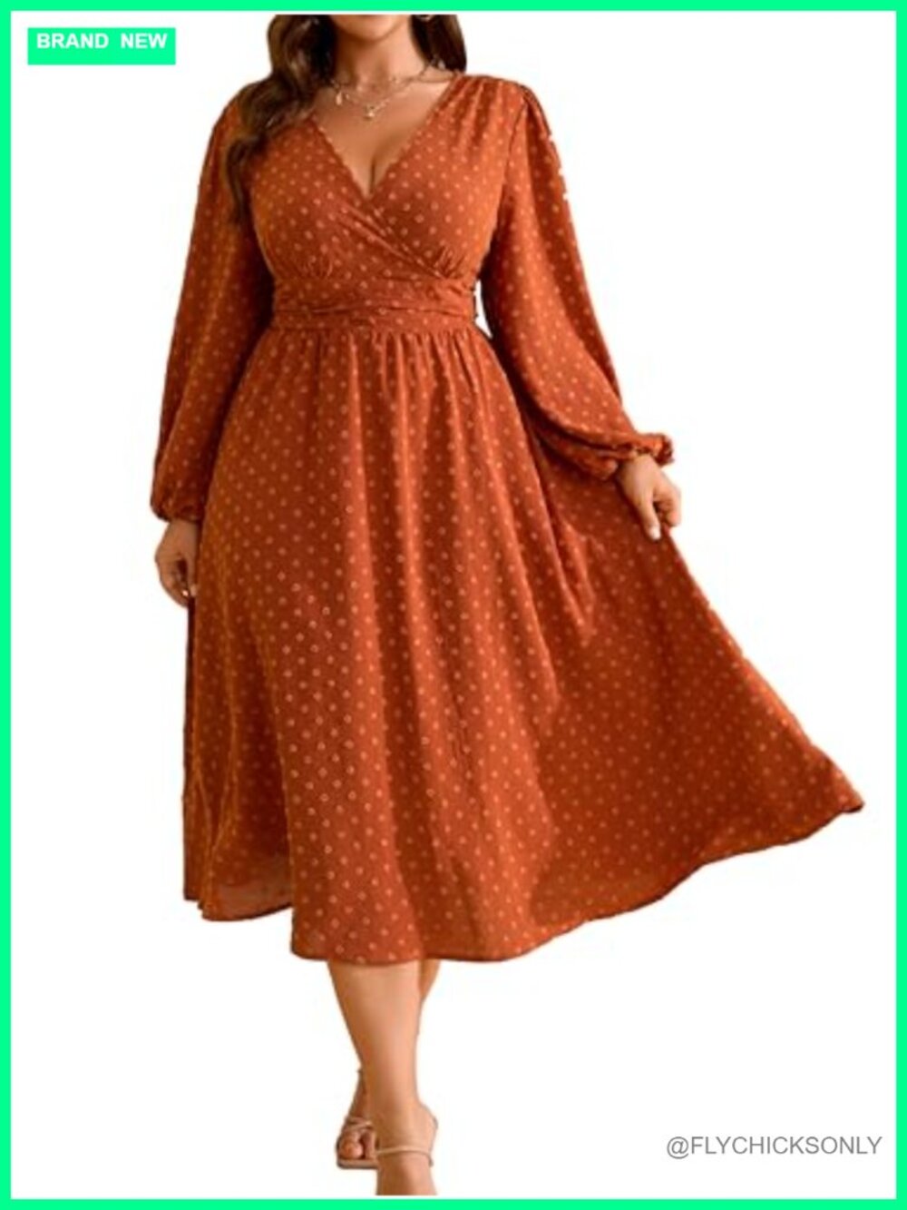 Plus Size Swiss Dot Maxi Dress V Neck Long Sleeve Wedding Guest Fall